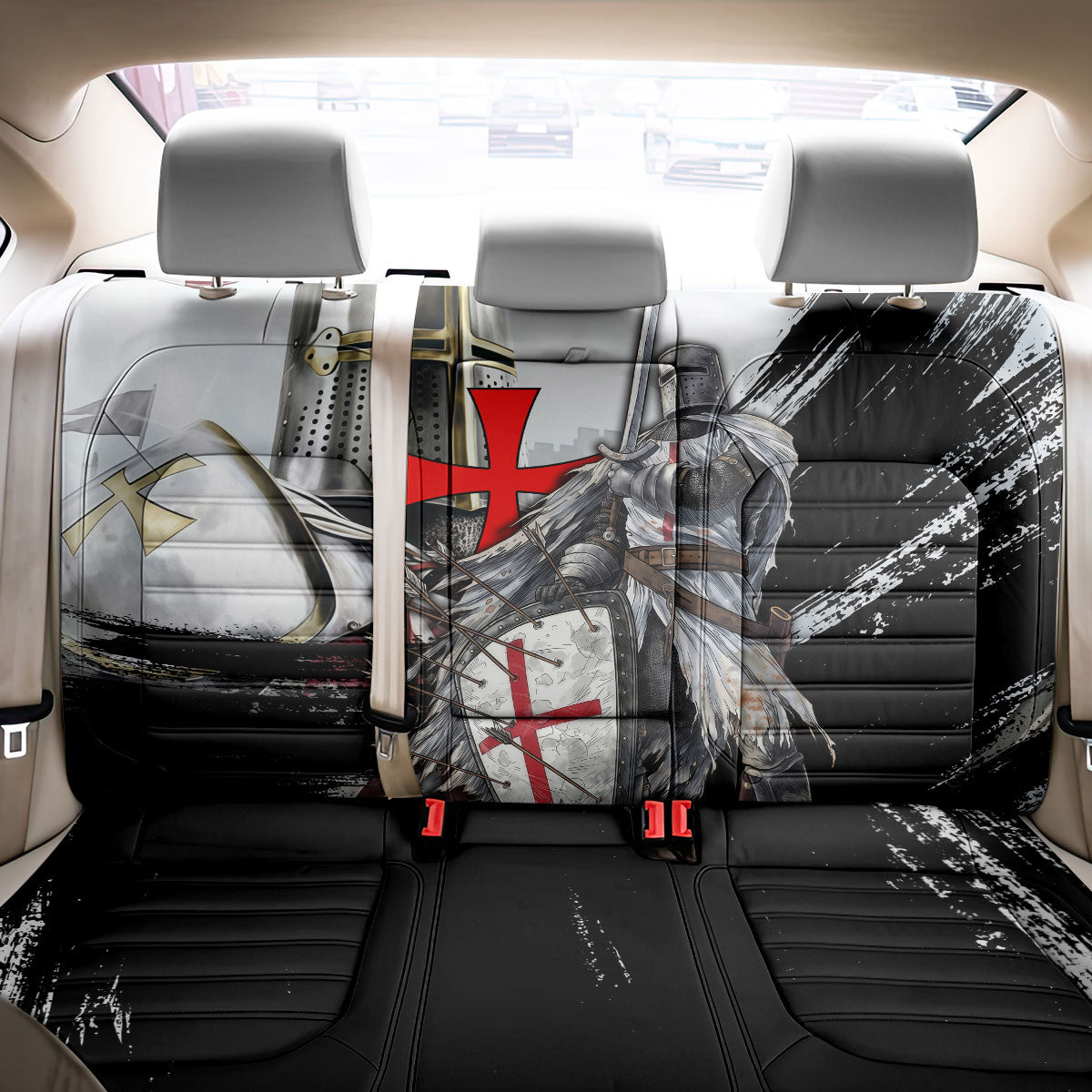 Knights Templar Crusader Back Car Seat Cover Medieval Armor Red Cross Shield