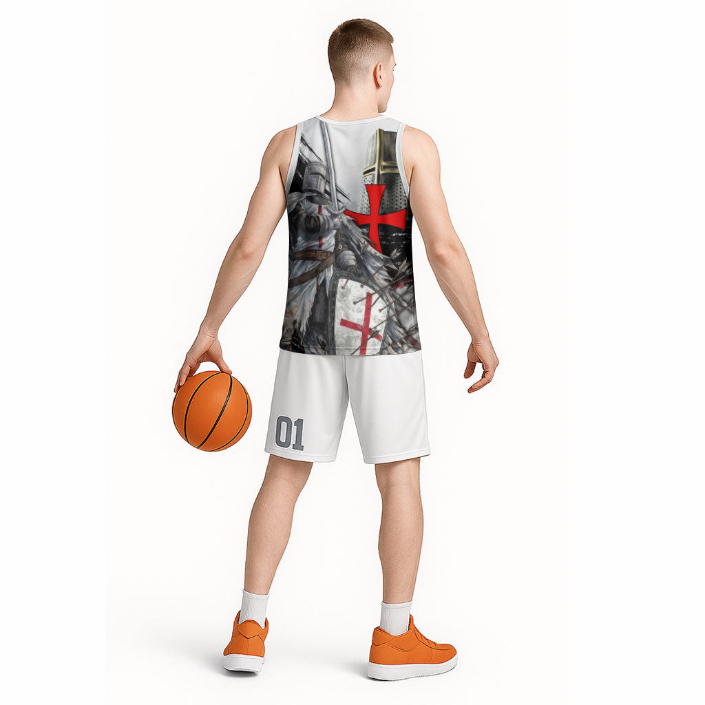Knights Templar Crusader Basketball Jersey Medieval Armor Red Cross Shield