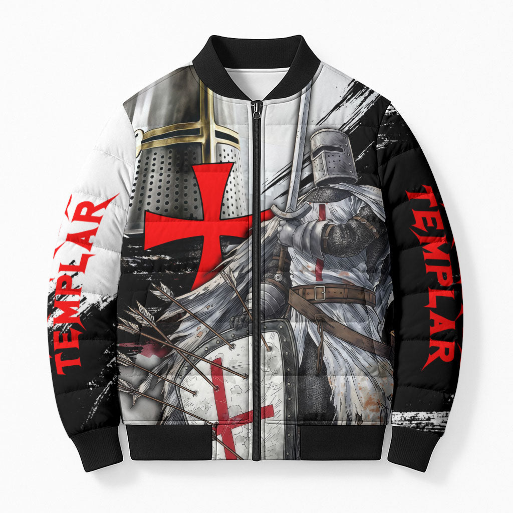 Knights Templar Crusader Bomber Puffer Jacket Medieval Armor Red Cross Shield