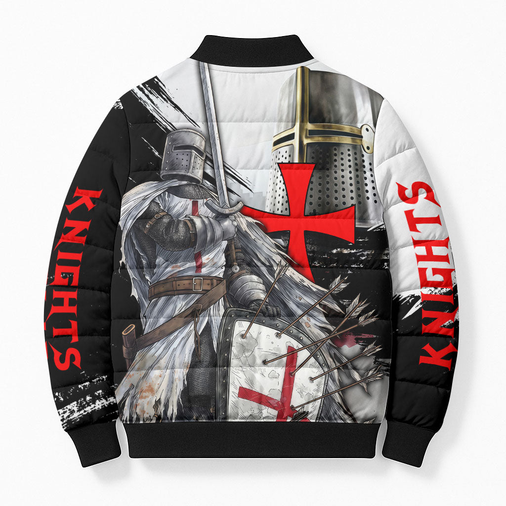 Knights Templar Crusader Bomber Puffer Jacket Medieval Armor Red Cross Shield