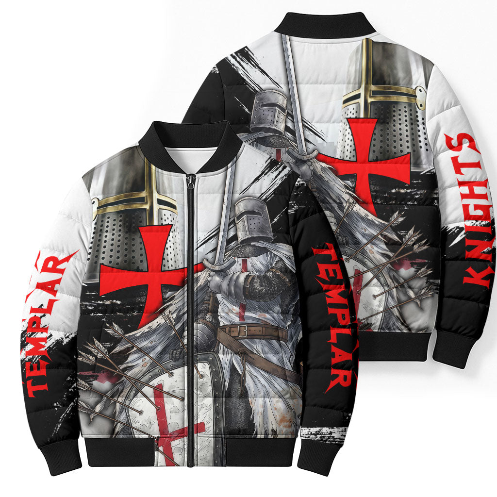 Knights Templar Crusader Bomber Puffer Jacket Medieval Armor Red Cross Shield