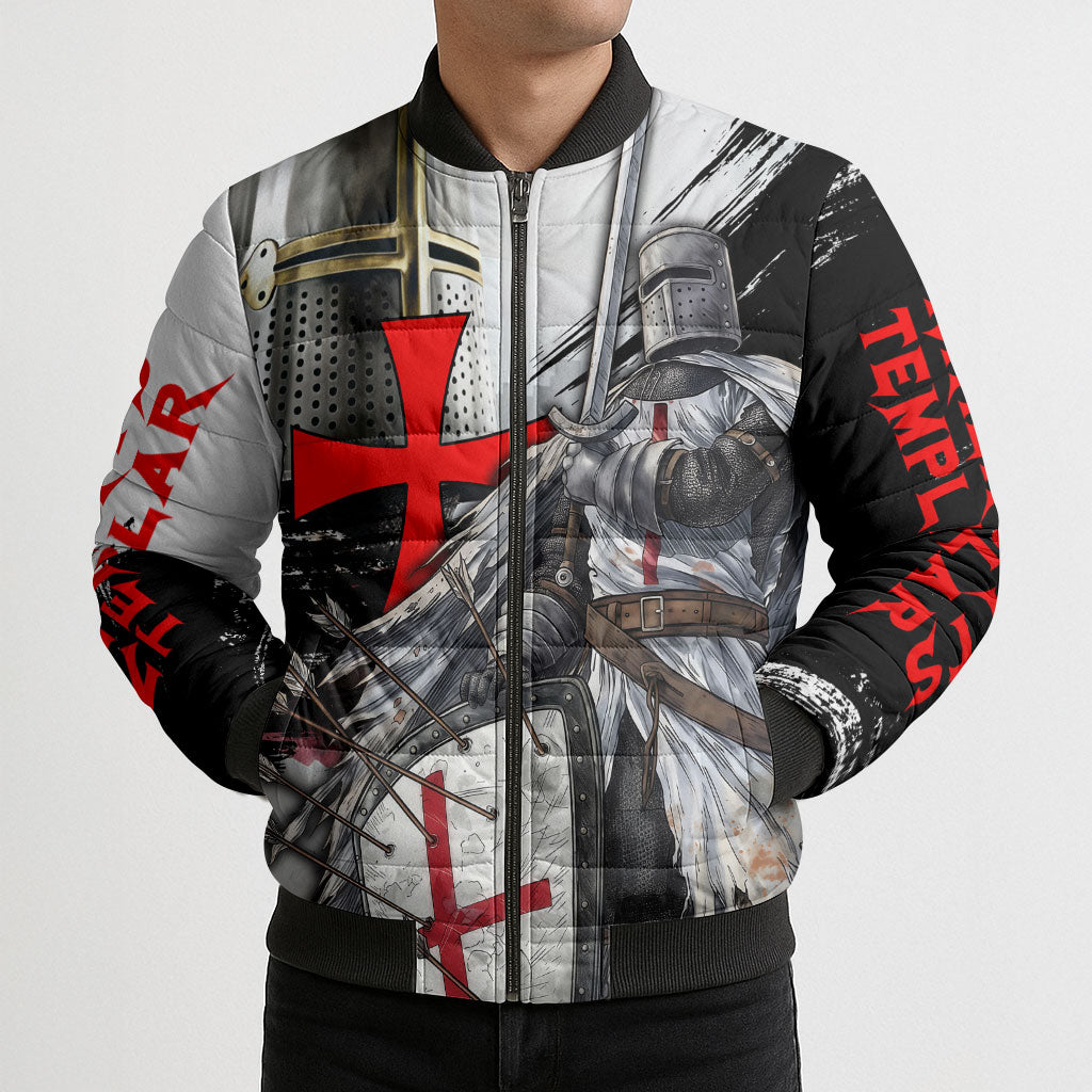 Knights Templar Crusader Bomber Puffer Jacket Medieval Armor Red Cross Shield