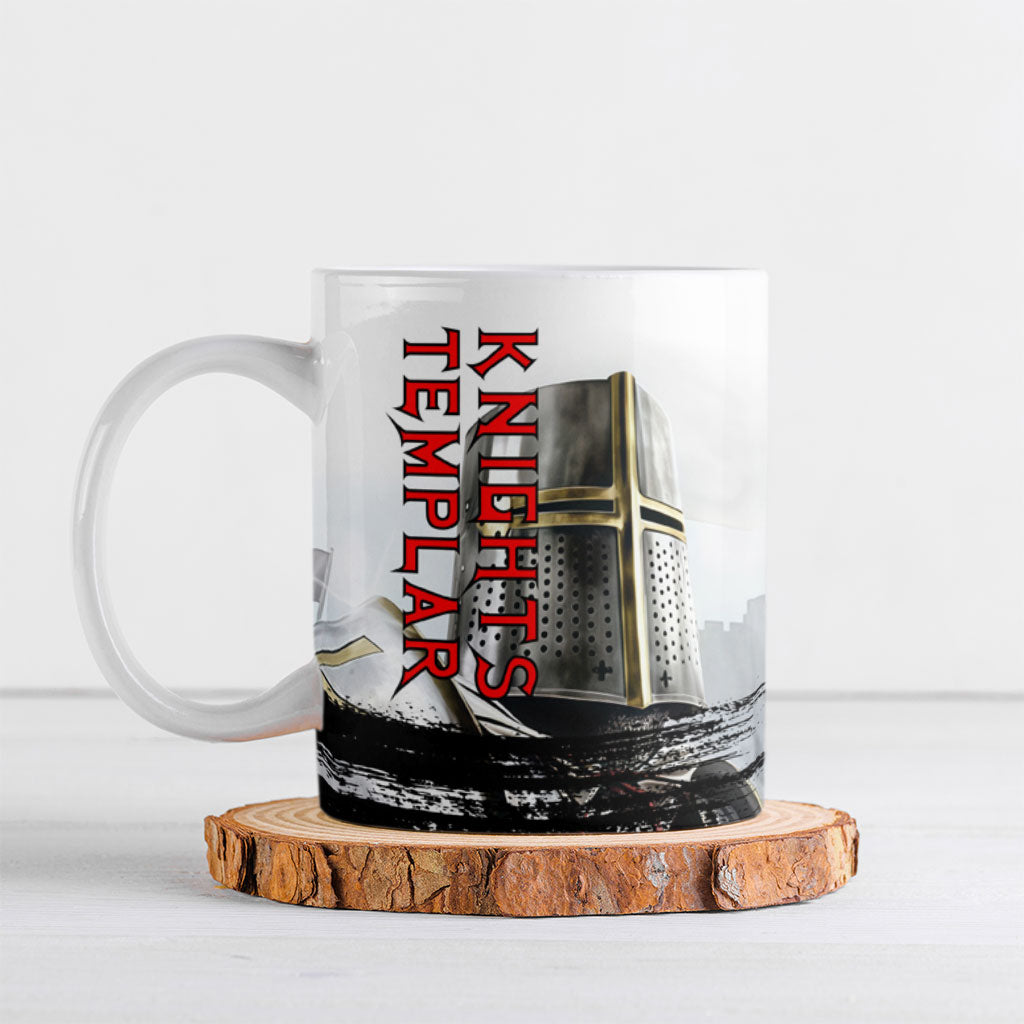 Knights Templar Crusader Ceramic Mug Medieval Armor Red Cross Shield