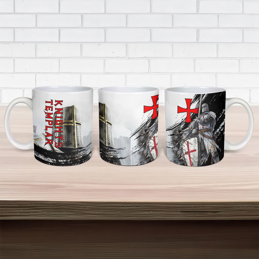 Knights Templar Crusader Ceramic Mug Medieval Armor Red Cross Shield