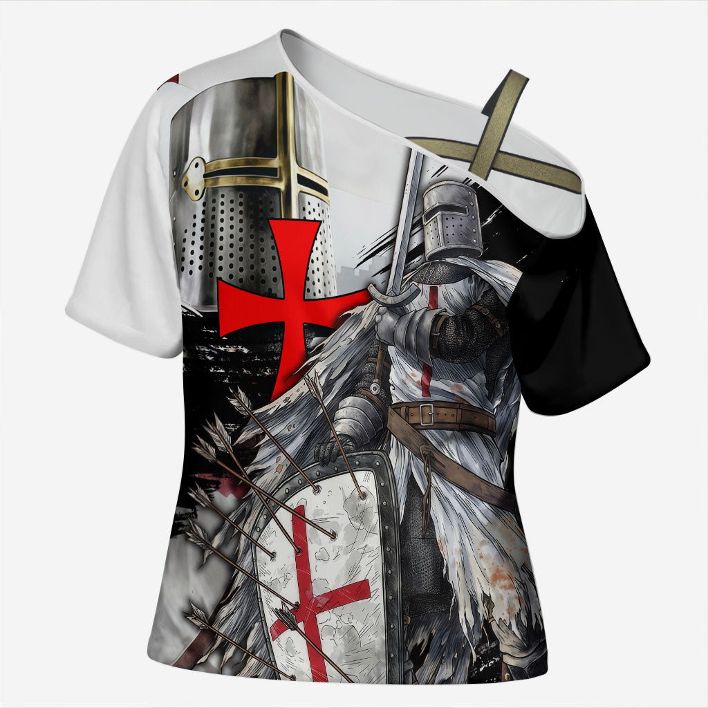 Knights Templar Crusader Cross Shoulder Shirt Medieval Armor Red Cross Shield