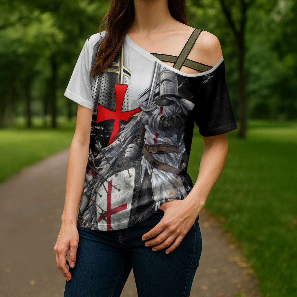 Knights Templar Crusader Cross Shoulder Shirt Medieval Armor Red Cross Shield