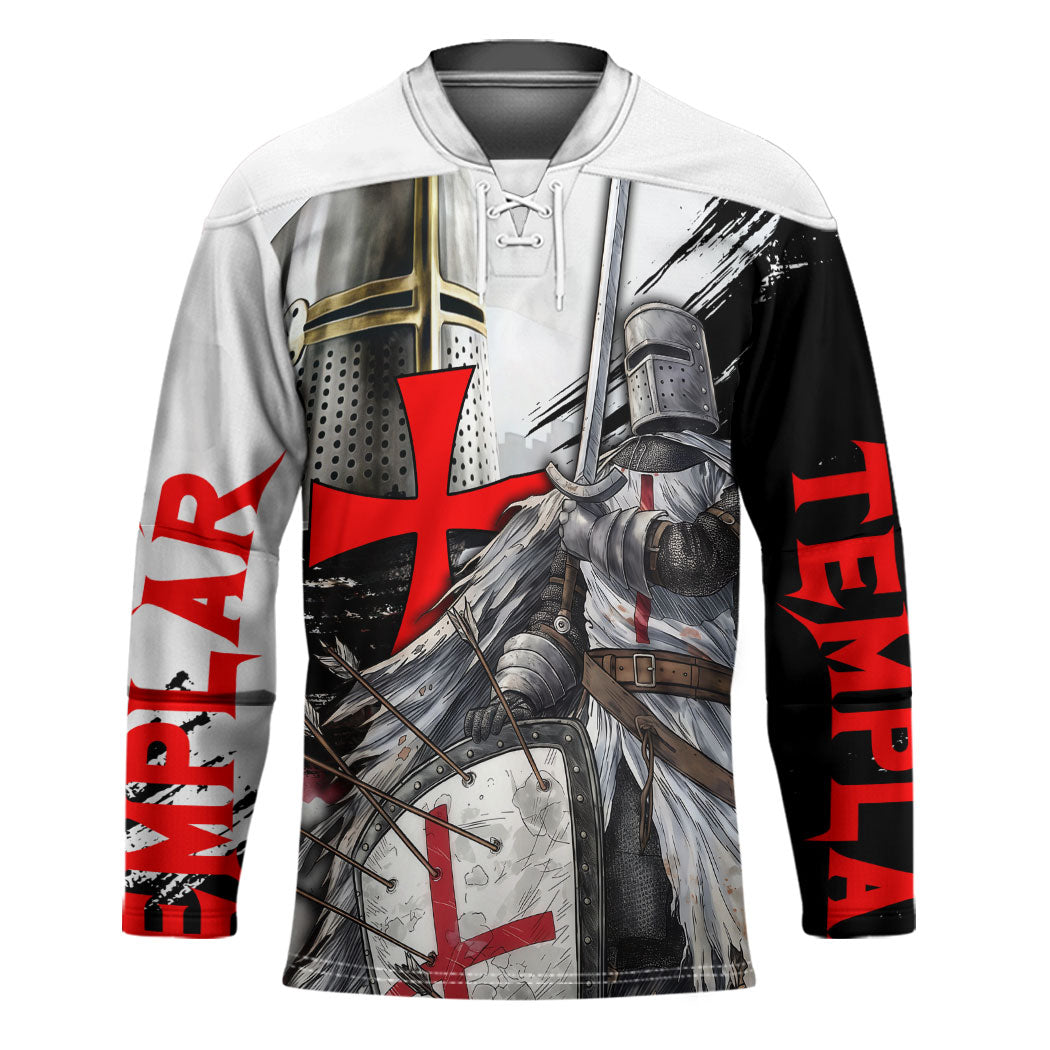 Knights Templar Crusader Hockey Jersey Medieval Armor Red Cross Shield