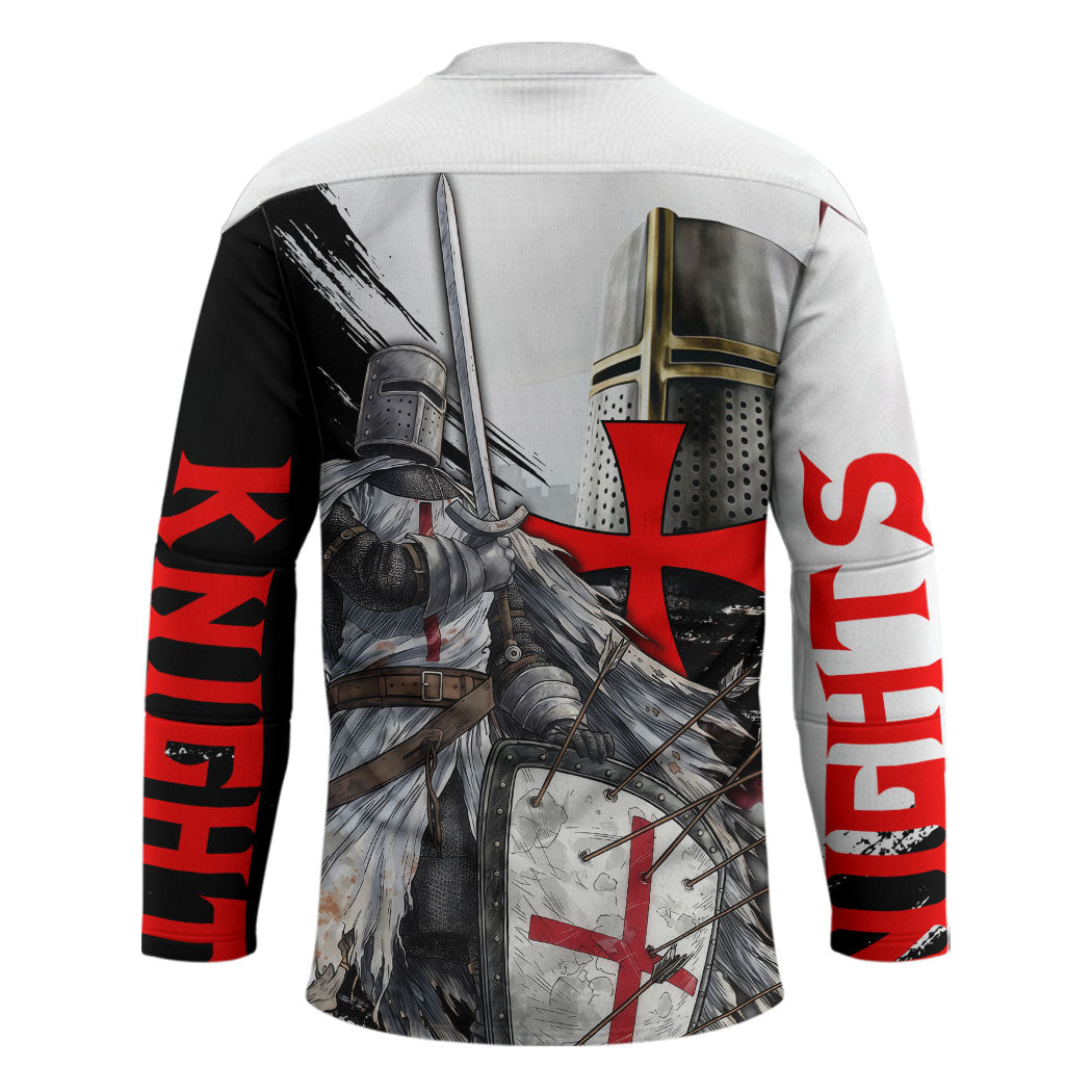 Knights Templar Crusader Hockey Jersey Medieval Armor Red Cross Shield