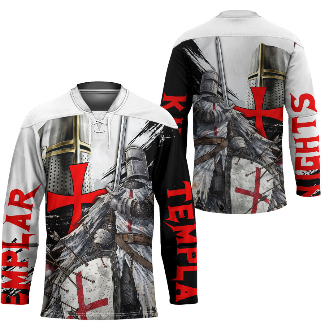 Knights Templar Crusader Hockey Jersey Medieval Armor Red Cross Shield