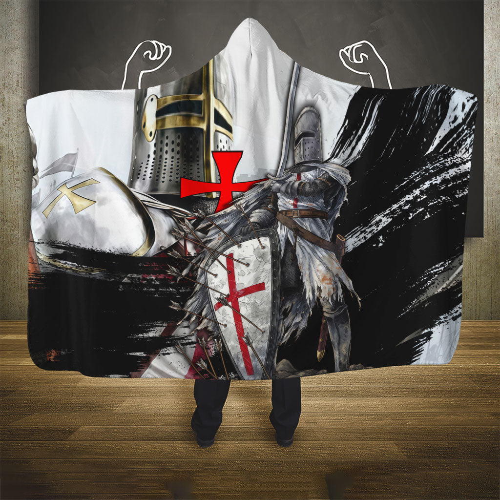 Knights Templar Crusader Hooded Blanket Medieval Armor Red Cross Shield