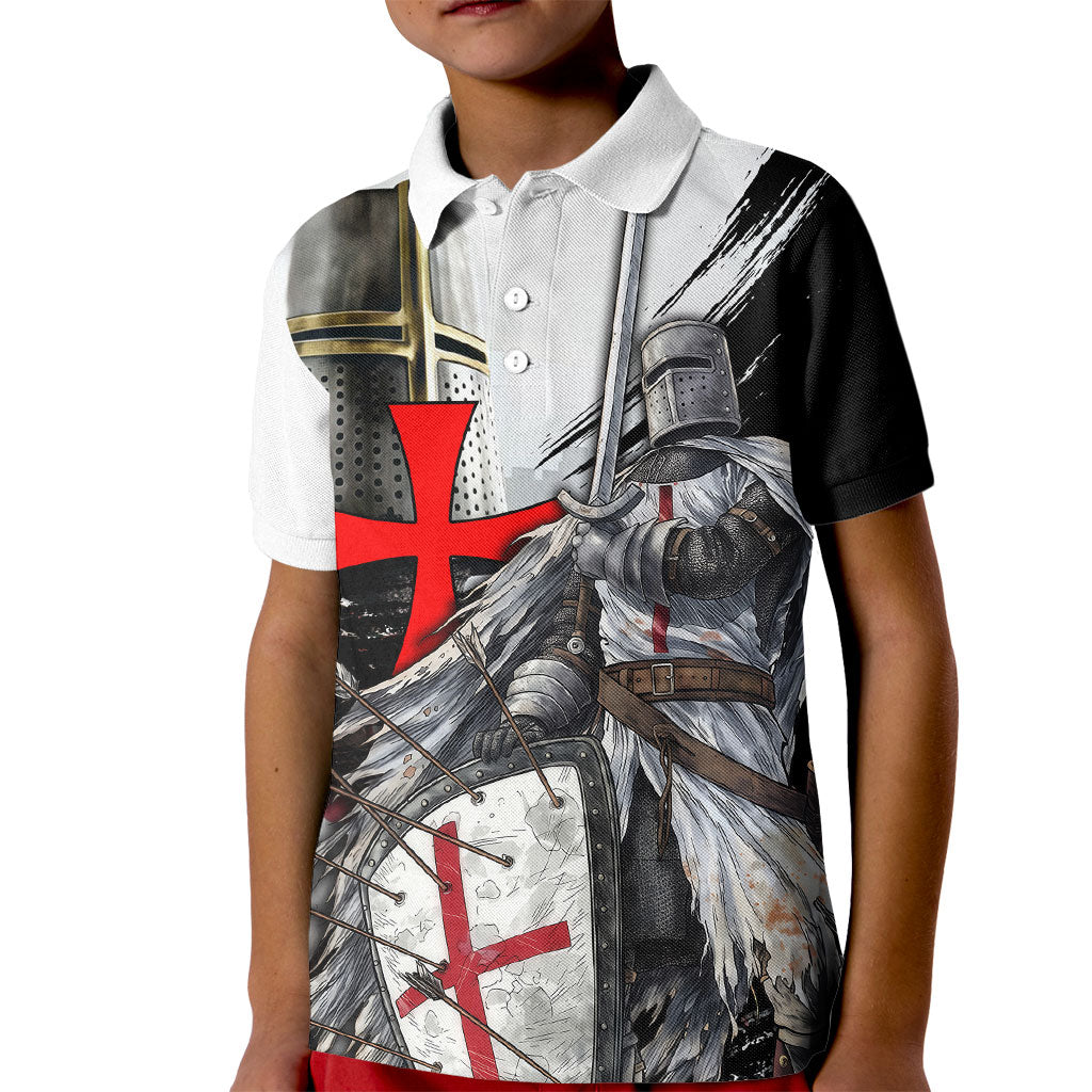 Knights Templar Crusader Kid Polo Shirt Medieval Armor Red Cross Shield