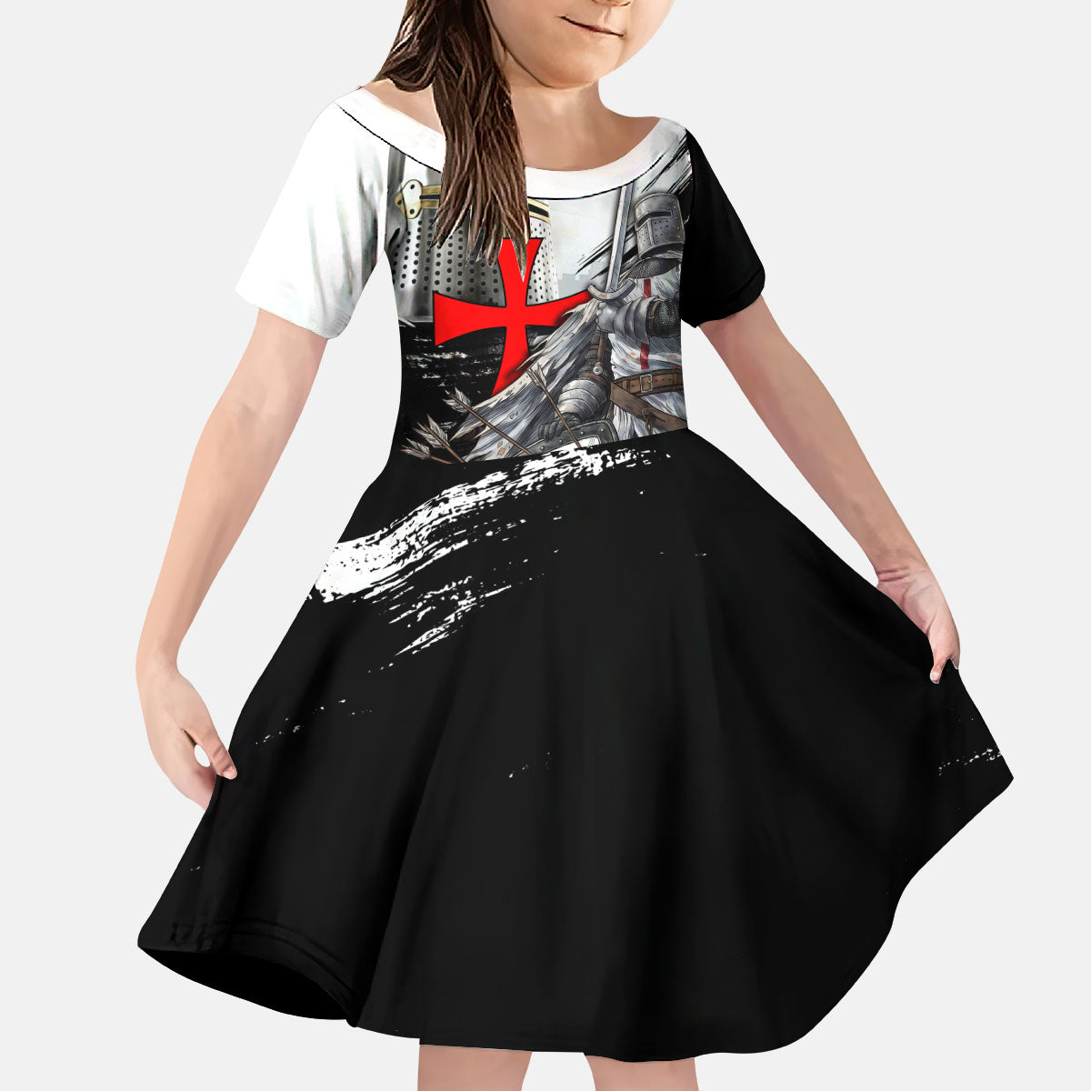 Knights Templar Crusader Kid Short Sleeve Dress Medieval Armor Red Cross Shield