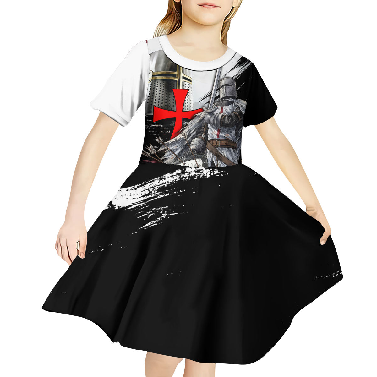 Knights Templar Crusader Kid Short Sleeve Dress Medieval Armor Red Cross Shield