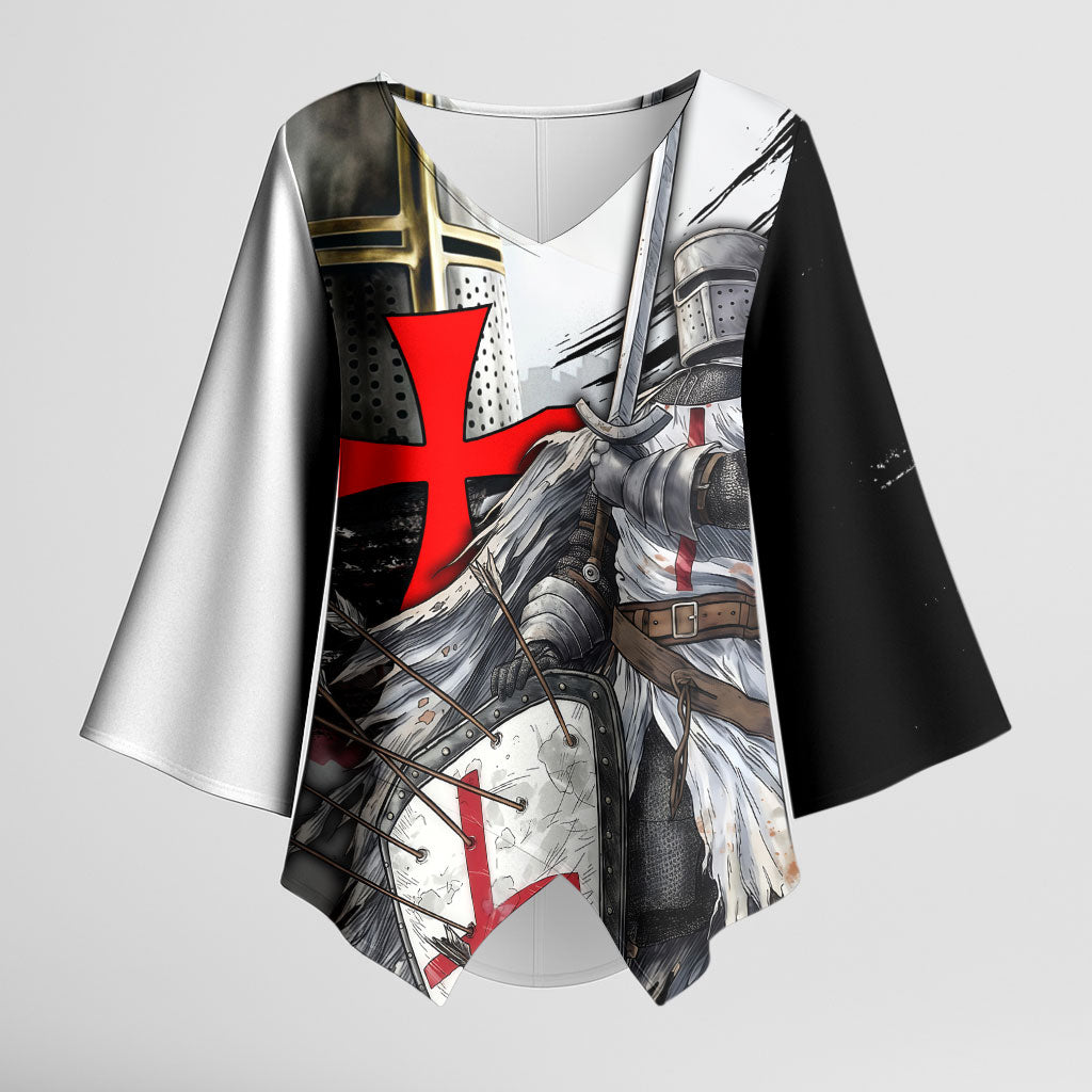 Knights Templar Crusader Kimono Sleeve Blouse Medieval Armor Red Cross Shield