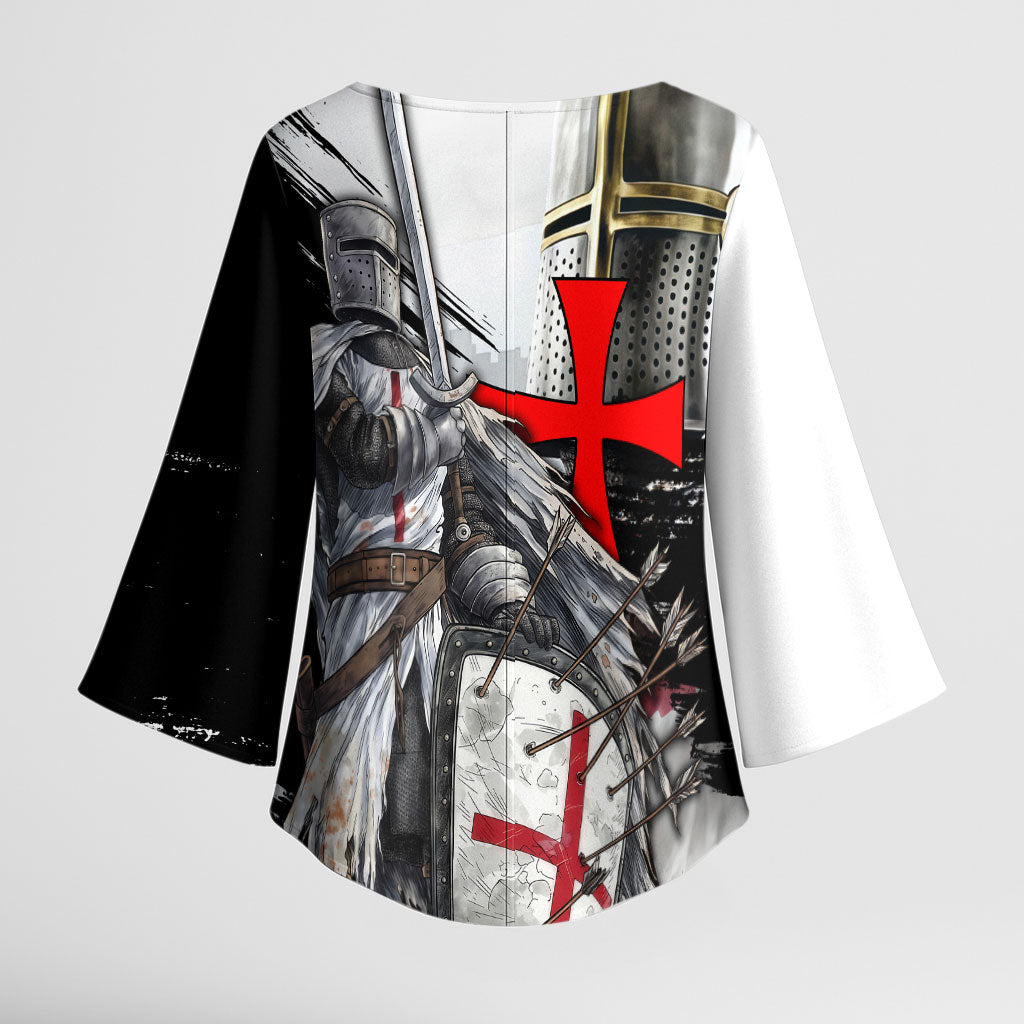 Knights Templar Crusader Kimono Sleeve Blouse Medieval Armor Red Cross Shield