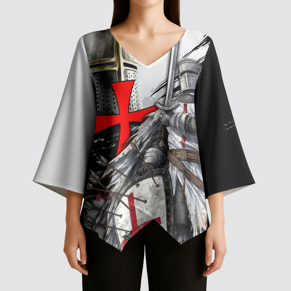 Knights Templar Crusader Kimono Sleeve Blouse Medieval Armor Red Cross Shield