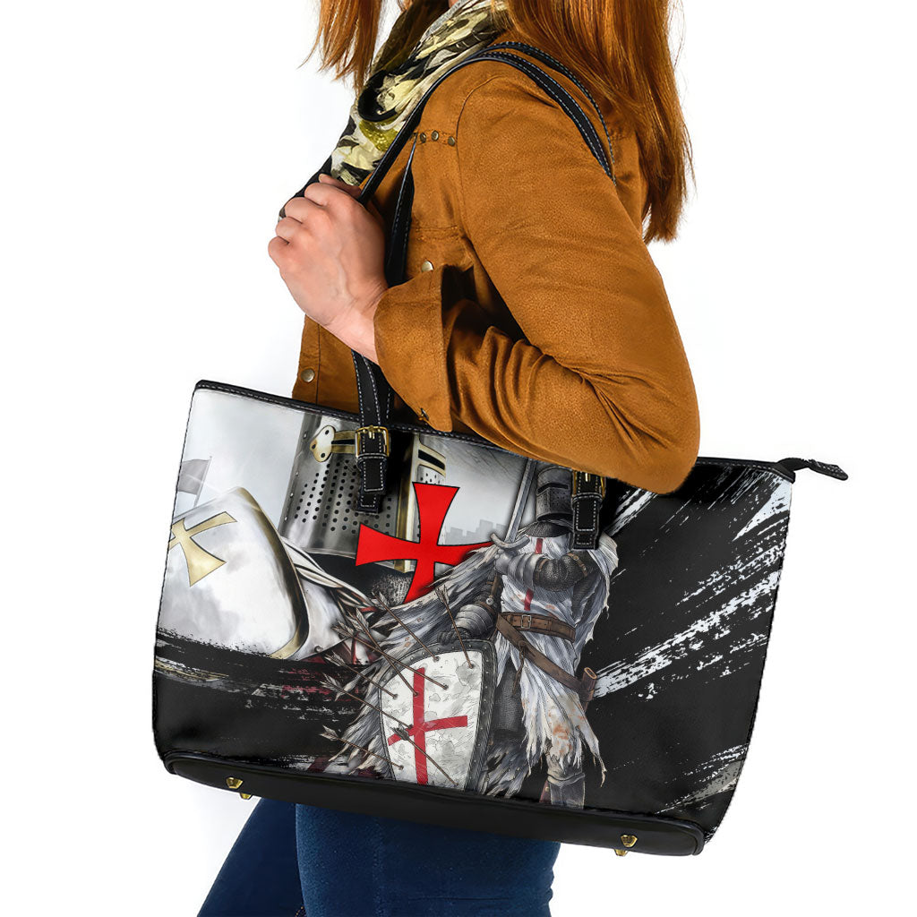 Knights Templar Crusader Leather Tote Bag Medieval Armor Red Cross Shield
