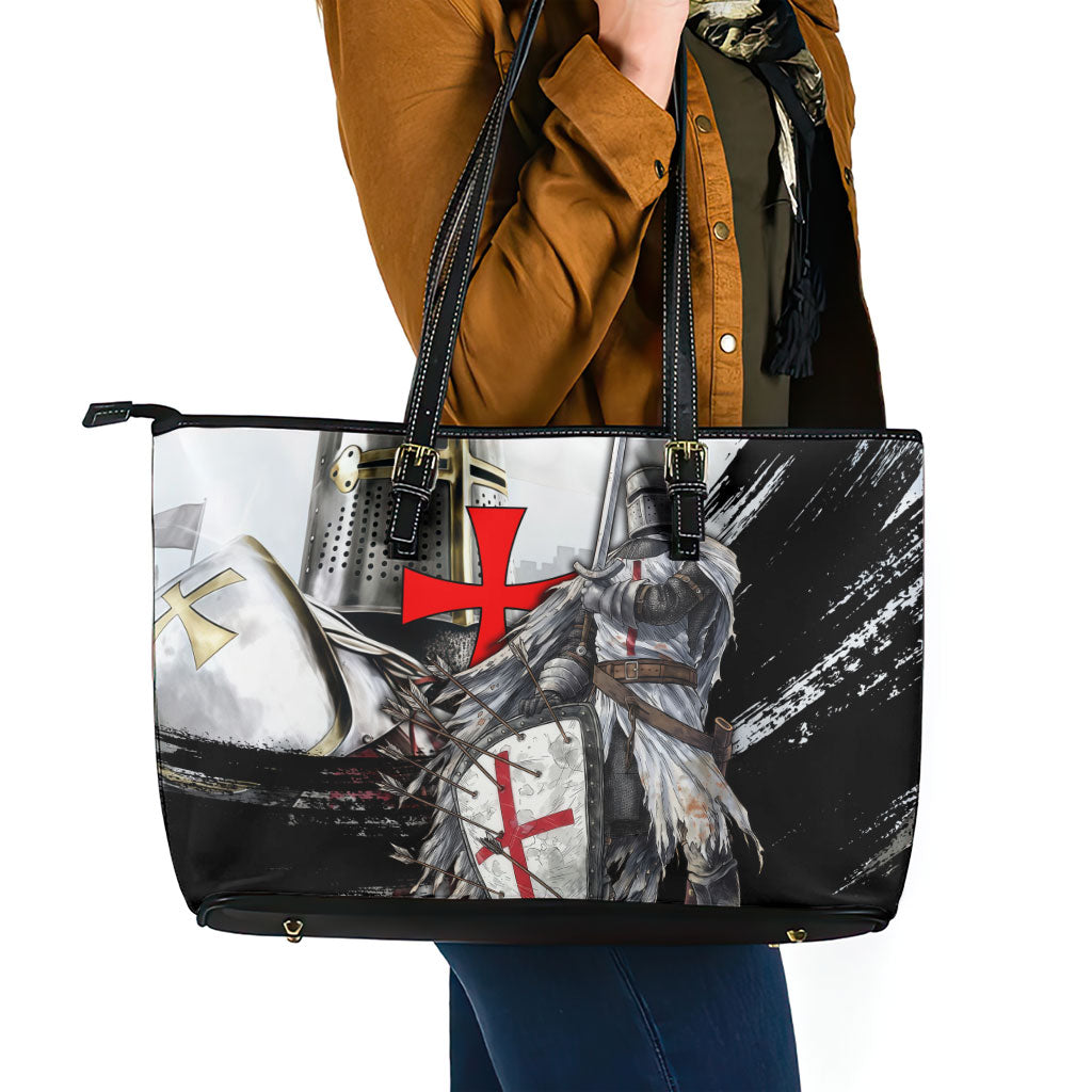 Knights Templar Crusader Leather Tote Bag Medieval Armor Red Cross Shield