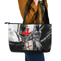 Knights Templar Crusader Leather Tote Bag Medieval Armor Red Cross Shield