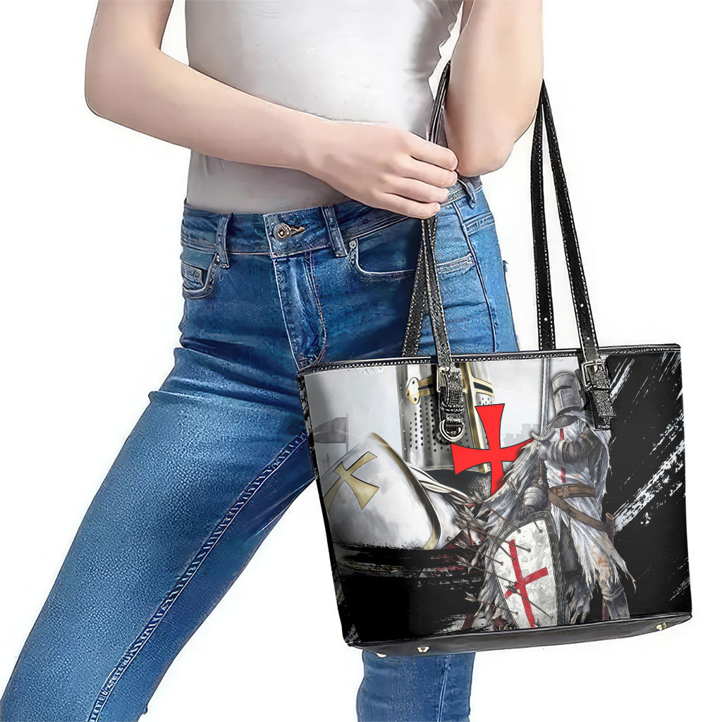 Knights Templar Crusader Leather Tote Bag Medieval Armor Red Cross Shield