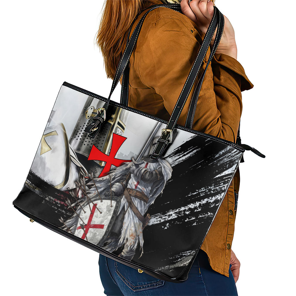 Knights Templar Crusader Leather Tote Bag Medieval Armor Red Cross Shield