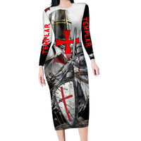Knights Templar Crusader Long Sleeve Bodycon Dress Medieval Armor Red Cross Shield