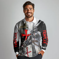 Knights Templar Crusader Long Sleeve Polo Shirt Medieval Armor Red Cross Shield