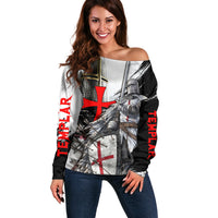 Knights Templar Crusader Off Shoulder Sweater Medieval Armor Red Cross Shield