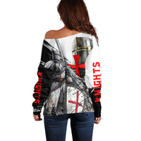 Knights Templar Crusader Off Shoulder Sweater Medieval Armor Red Cross Shield