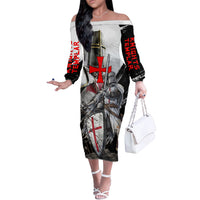 Knights Templar Crusader Off The Shoulder Long Sleeve Dress Medieval Armor Red Cross Shield