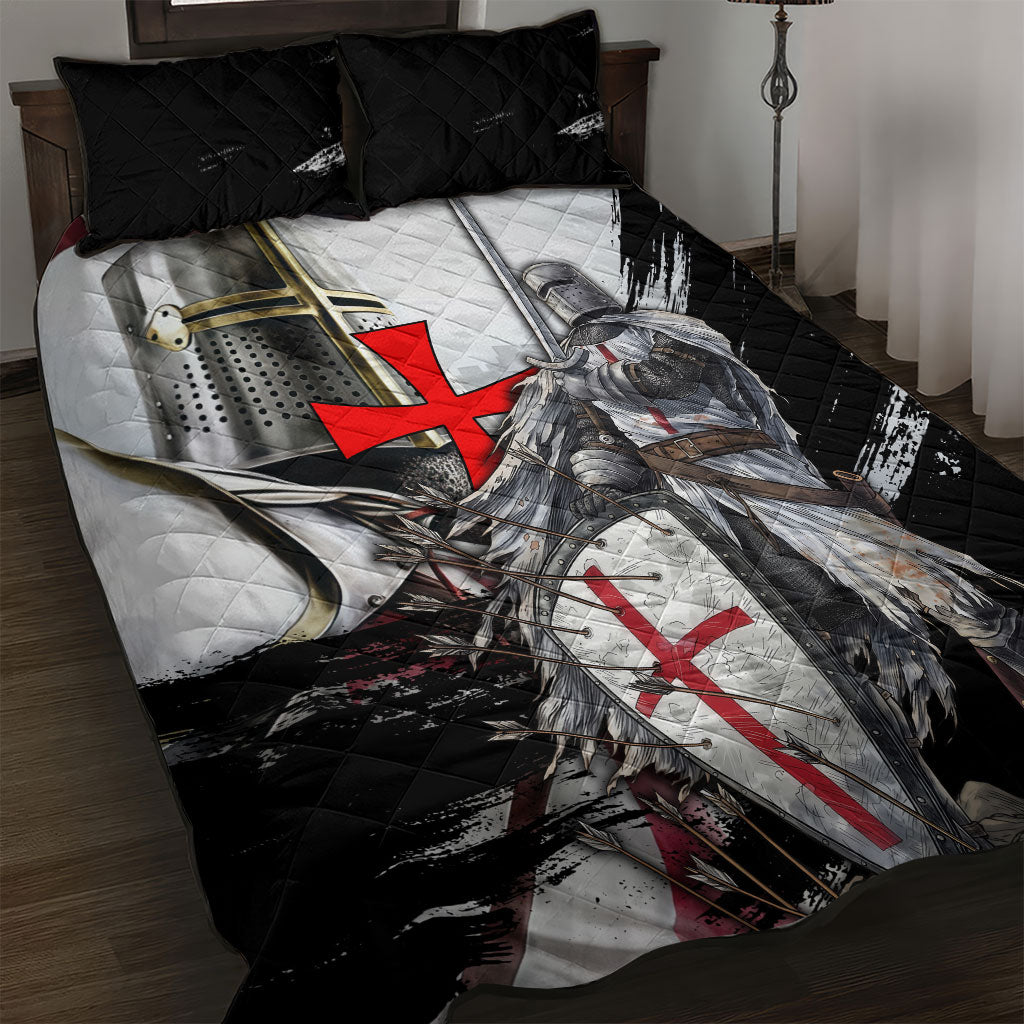 Knights Templar Crusader Quilt Bed Set Medieval Armor Red Cross Shield