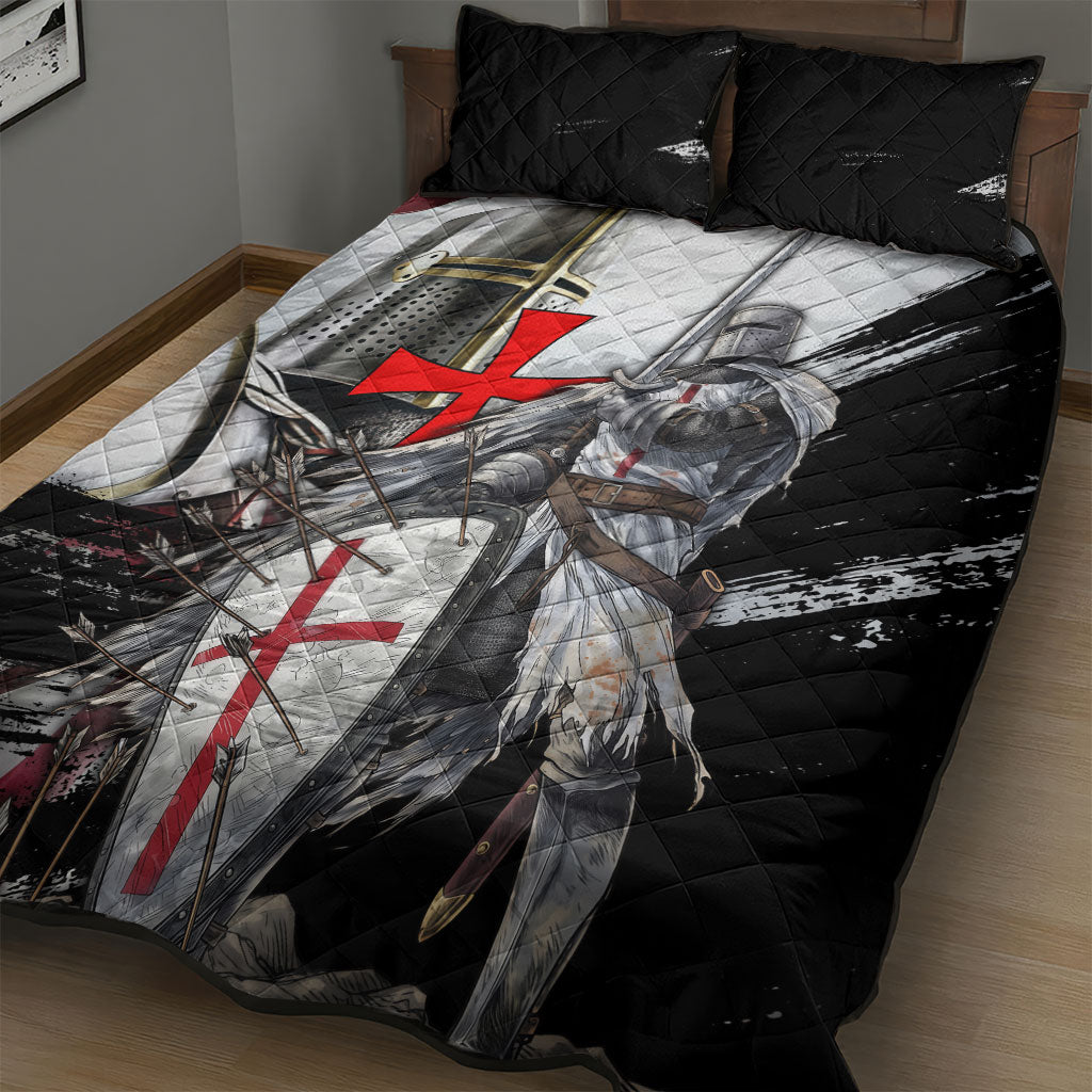 Knights Templar Crusader Quilt Bed Set Medieval Armor Red Cross Shield