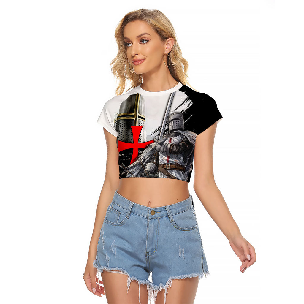 Knights Templar Crusader Raglan Cropped T Shirt Medieval Armor Red Cross Shield