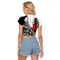 Knights Templar Crusader Raglan Cropped T Shirt Medieval Armor Red Cross Shield