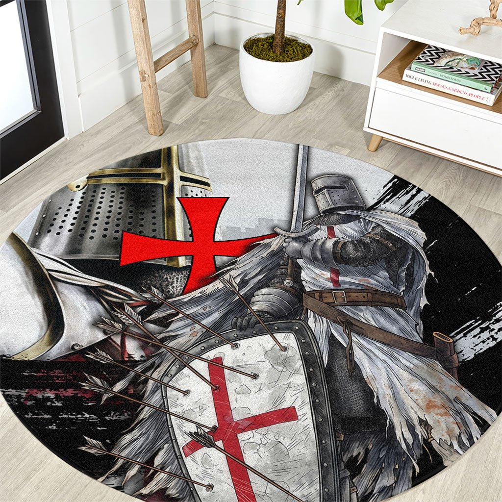 Knights Templar Crusader Round Carpet Medieval Armor Red Cross Shield
