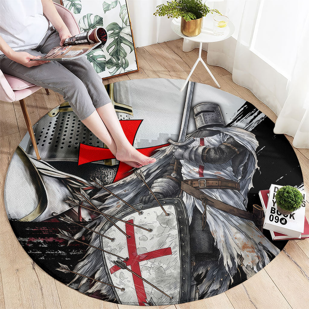 Knights Templar Crusader Round Carpet Medieval Armor Red Cross Shield