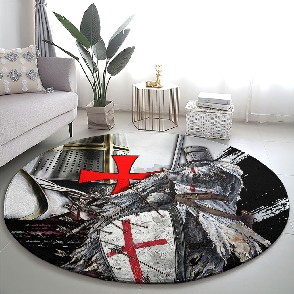 Knights Templar Crusader Round Carpet Medieval Armor Red Cross Shield