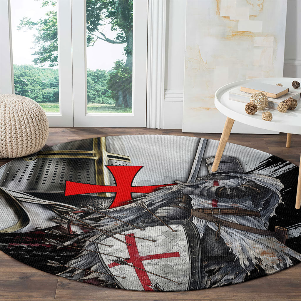 Knights Templar Crusader Round Carpet Medieval Armor Red Cross Shield