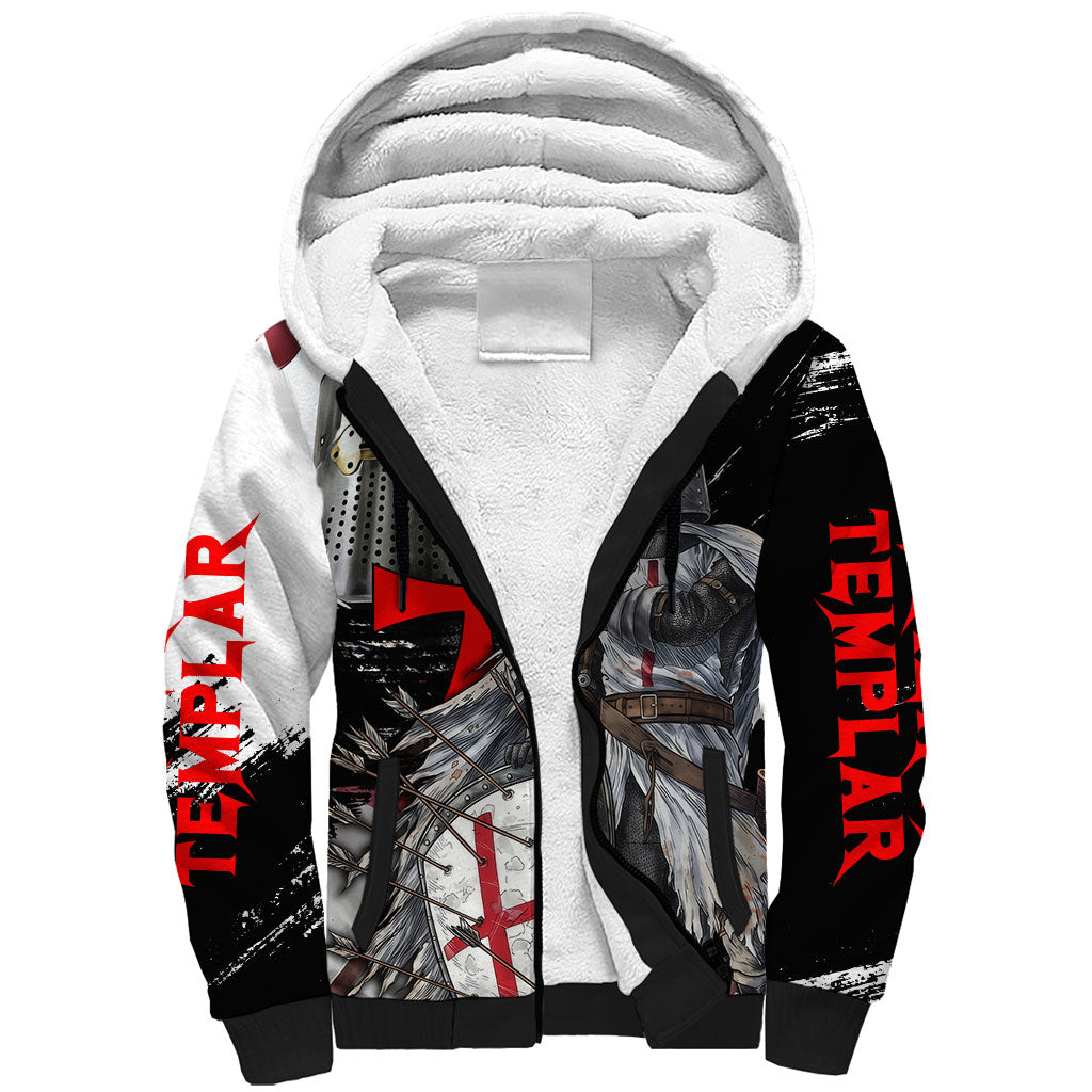 Knights Templar Crusader Sherpa Hoodie Medieval Armor Red Cross Shield