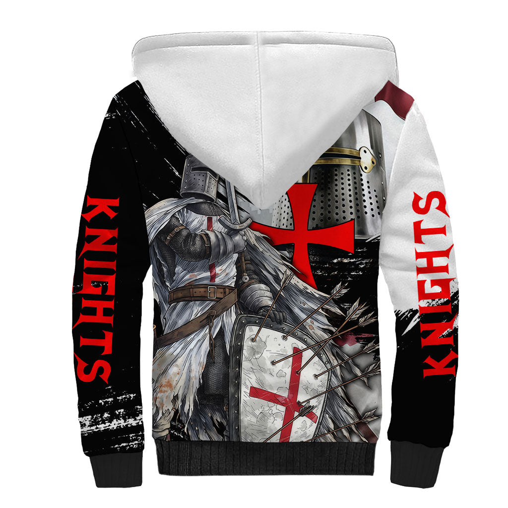 Knights Templar Crusader Sherpa Hoodie Medieval Armor Red Cross Shield