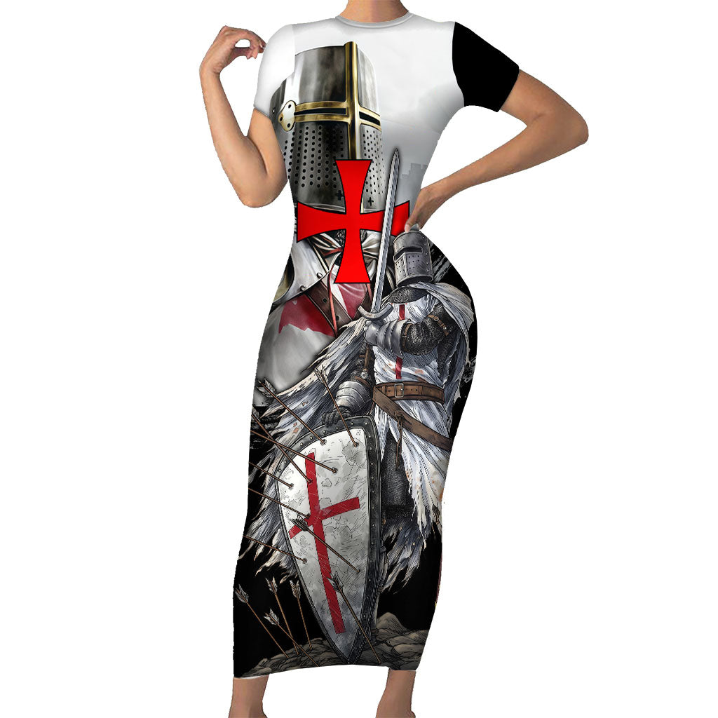 Knights Templar Crusader Short Sleeve Bodycon Dress Medieval Armor Red Cross Shield