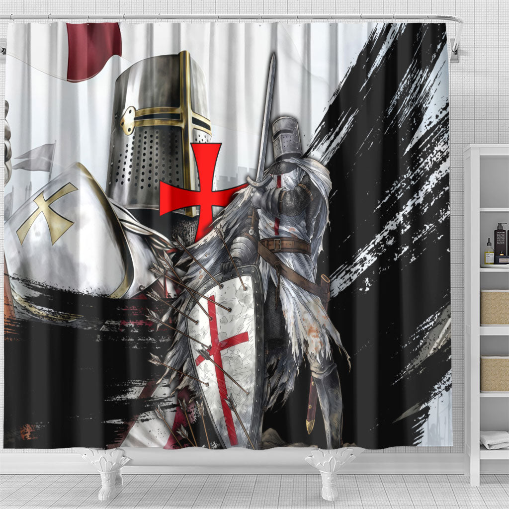 Knights Templar Crusader Shower Curtain Medieval Armor Red Cross Shield