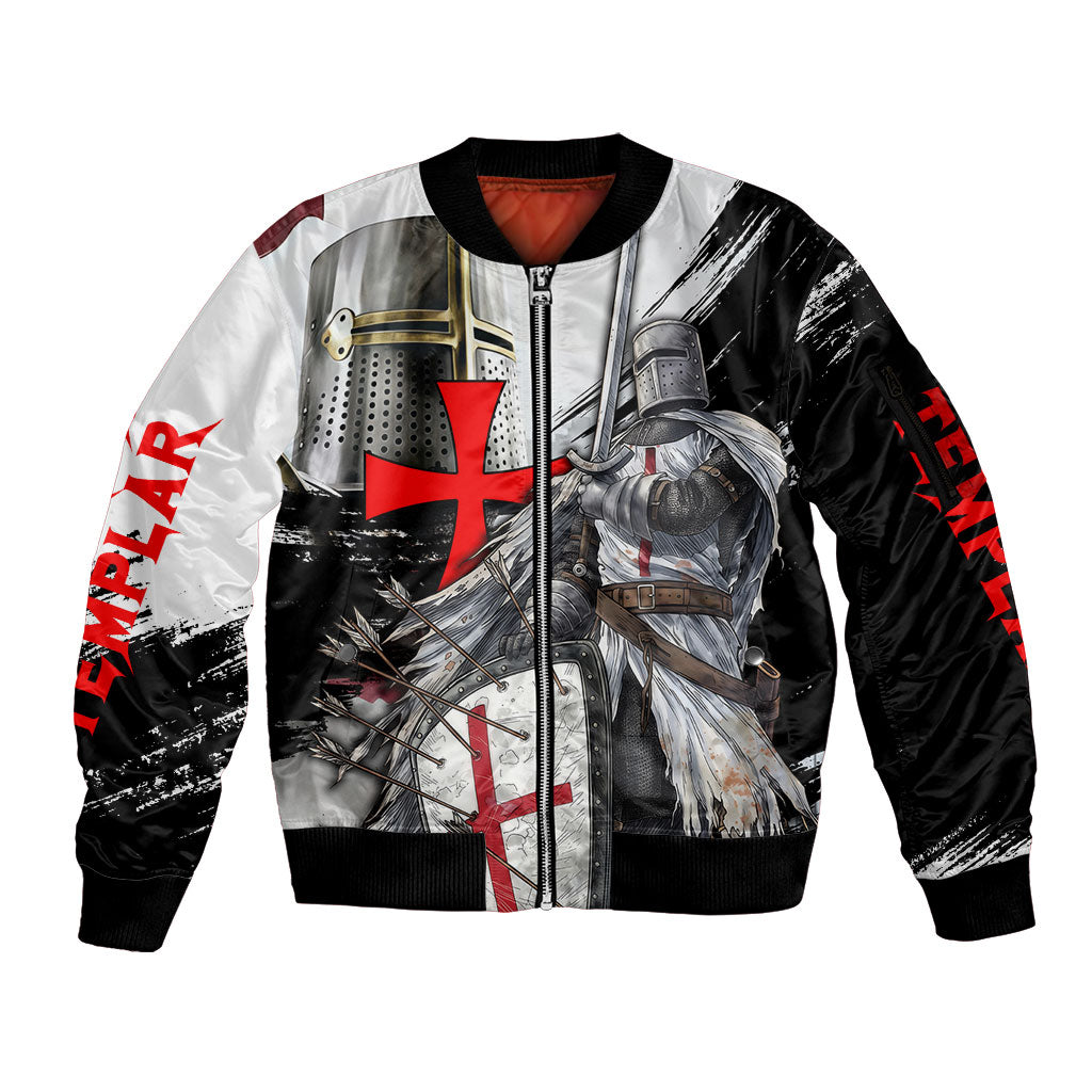 Knights Templar Crusader Sleeve Zip Bomber Jacket Medieval Armor Red Cross Shield