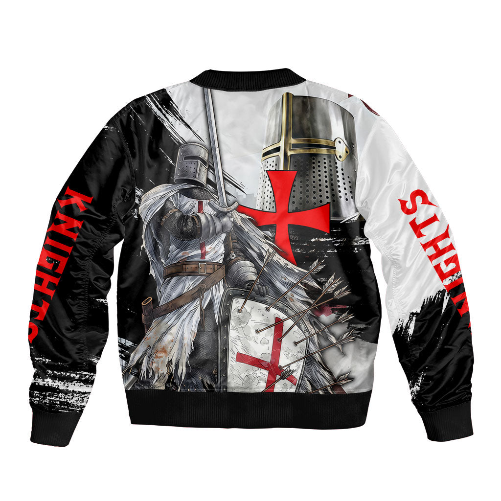 Knights Templar Crusader Sleeve Zip Bomber Jacket Medieval Armor Red Cross Shield