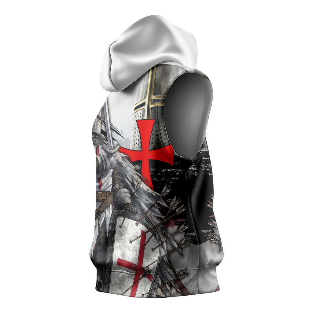 Knights Templar Crusader Sleeveless Hoodie Medieval Armor Red Cross Shield