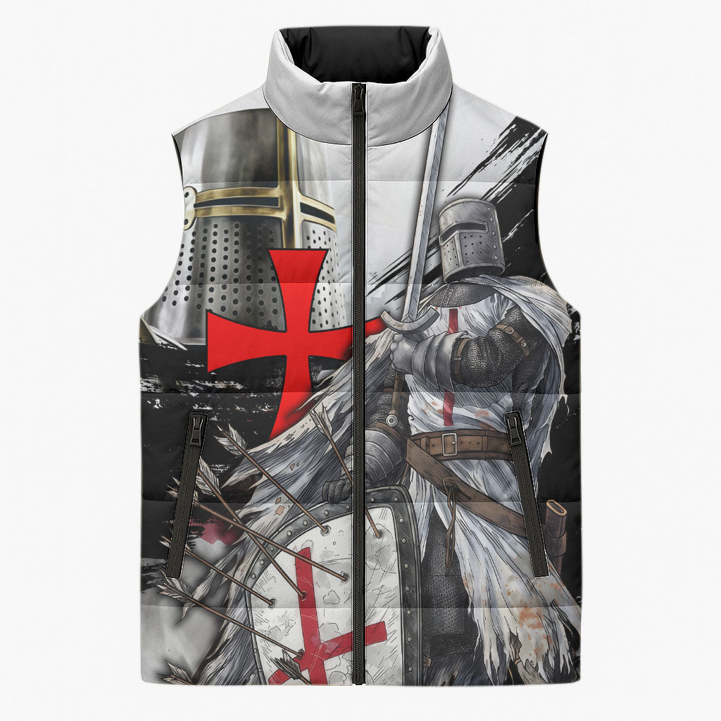 Knights Templar Crusader Sleeveless Puffer Jacket Medieval Armor Red Cross Shield