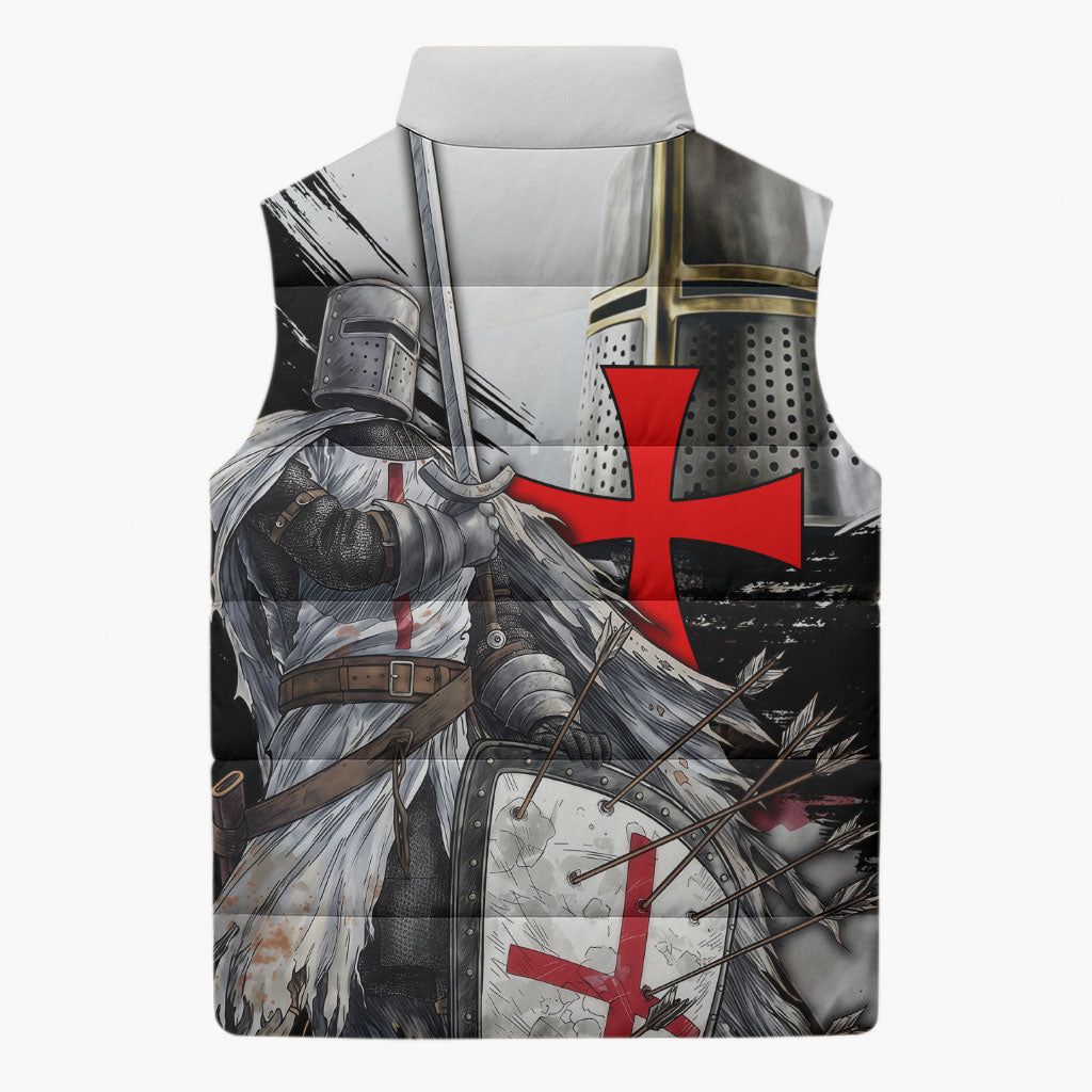 Knights Templar Crusader Sleeveless Puffer Jacket Medieval Armor Red Cross Shield