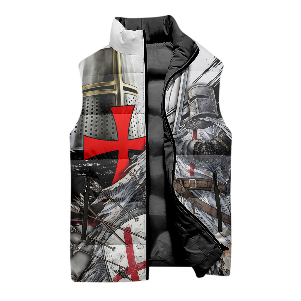 Knights Templar Crusader Sleeveless Puffer Jacket Medieval Armor Red Cross Shield