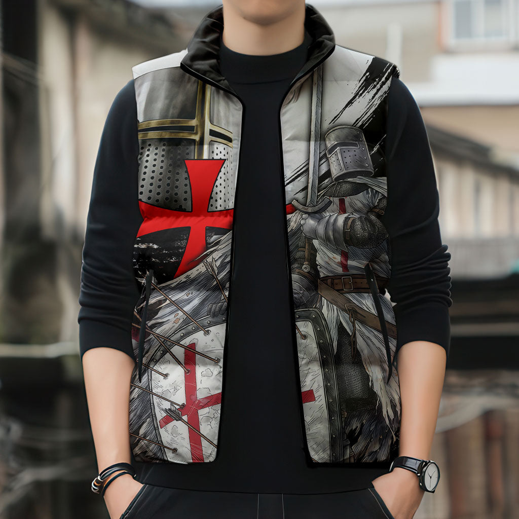 Knights Templar Crusader Sleeveless Puffer Jacket Medieval Armor Red Cross Shield