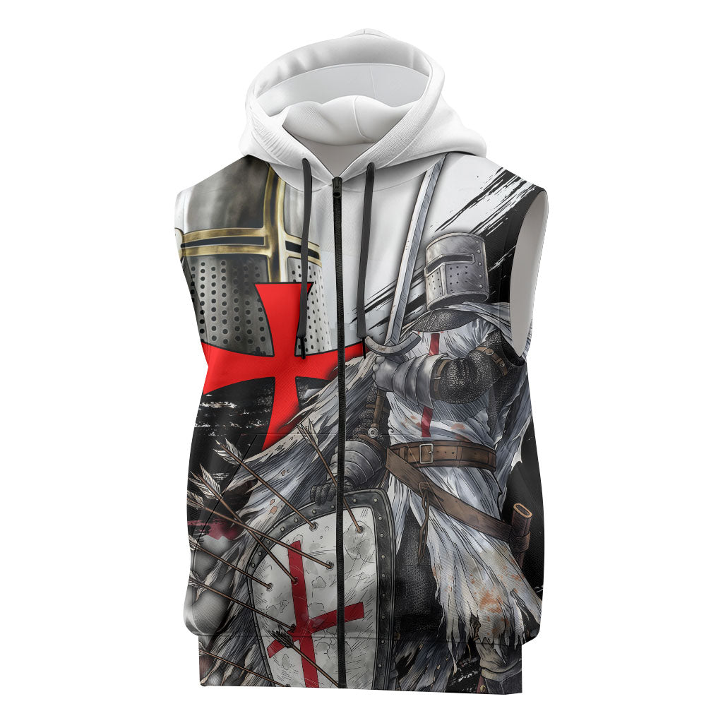 Knights Templar Crusader Sleeveless Zip Hoodie Medieval Armor Red Cross Shield